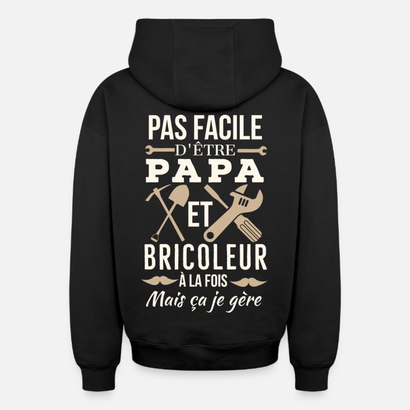 Papa Bricoleur - Sweat à capuche unisexe zippé oversize épais SPREAD - noir