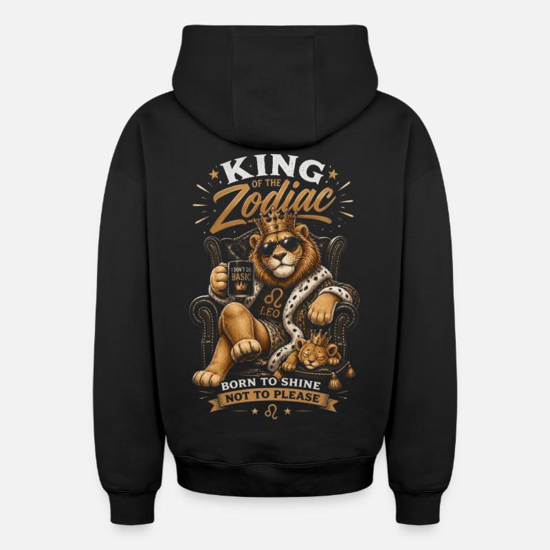 Roi du Zodiaque Lion Luxe - Sweat à capuche unisexe zippé oversize épais SPREAD - noir