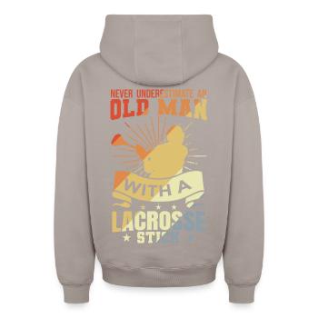 Lacrosse Großvater - Oversized Heavyweight Unisex Zip Hoodie - Taupe - Hinten - AI Model Male 178 light (178cm)
