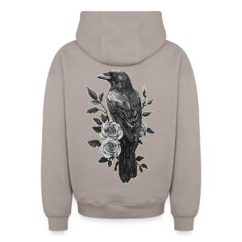 Corbeau - Sweat à capuche unisexe zippé oversize épais SPREAD - taupe - Dos - AI Model Male 178 light (178cm)