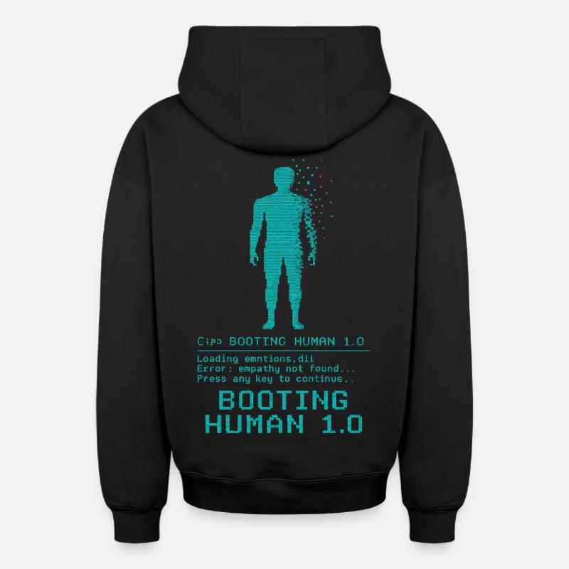 Booting Human 1.0 Empathy Error - Oversized Heavyweight Unisex Zip Hoodie - Schwarz