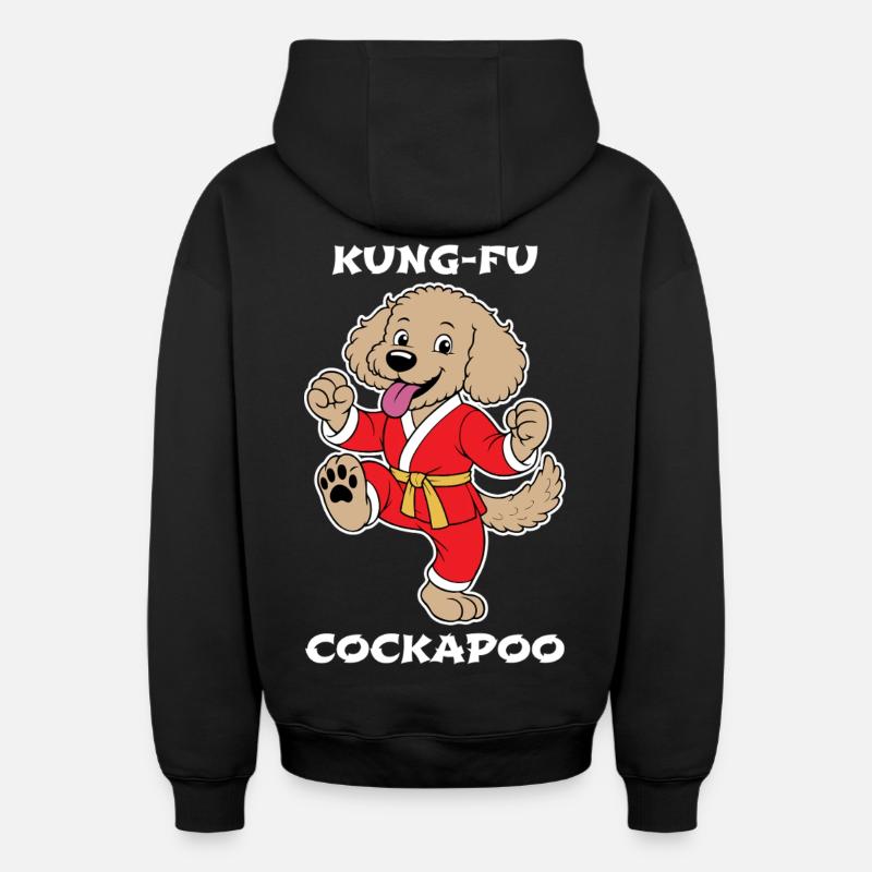 Cockapoo Kung-Fu - Sweat à capuche unisexe zippé oversize épais SPREAD - noir