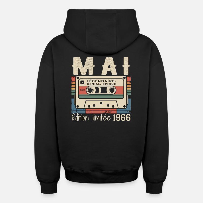 Mai 1966 - Sweat à capuche unisexe zippé oversize épais SPREAD - noir