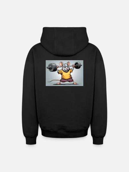 Power mouse during strength training - Oversized Heavyweight Unisex Zip Hoodie - black