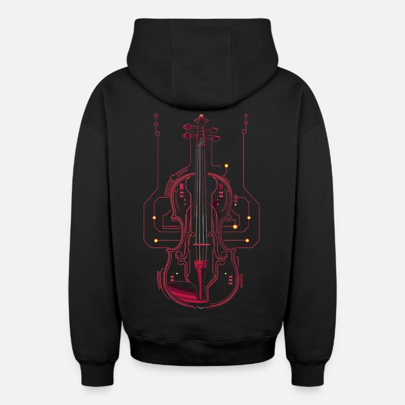 Dessin de violon - Sweat à capuche unisexe zippé oversize épais SPREAD - noir