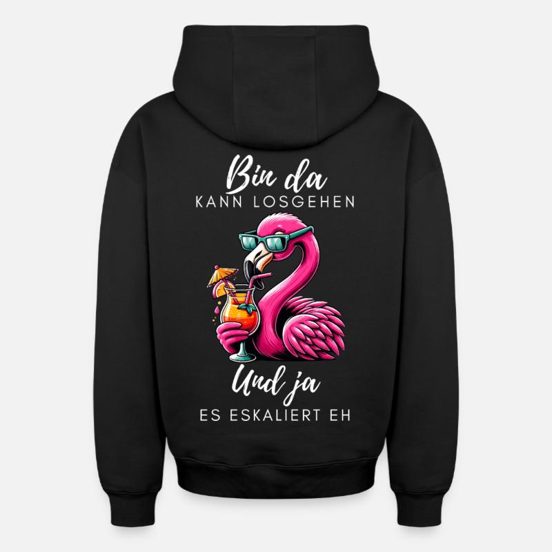Flamingo Cocktail Party - Sweat à capuche unisexe zippé oversize épais SPREAD - noir