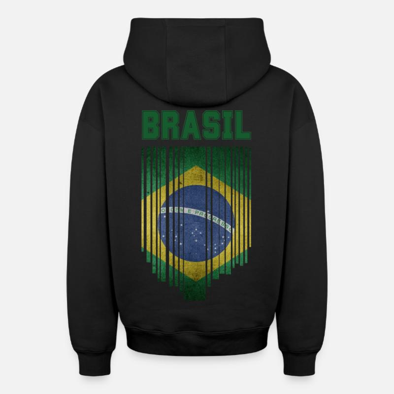Drapeau brésilien, fierté brésilienne - Sweat à capuche unisexe zippé oversize épais SPREAD - noir