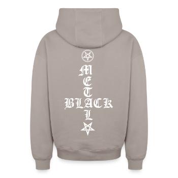 Black Metal - reversed cross with pentagram - Oversized Heavyweight Unisex Zip Hoodie - taupe - Back - AI Model Male 178 light (178cm)