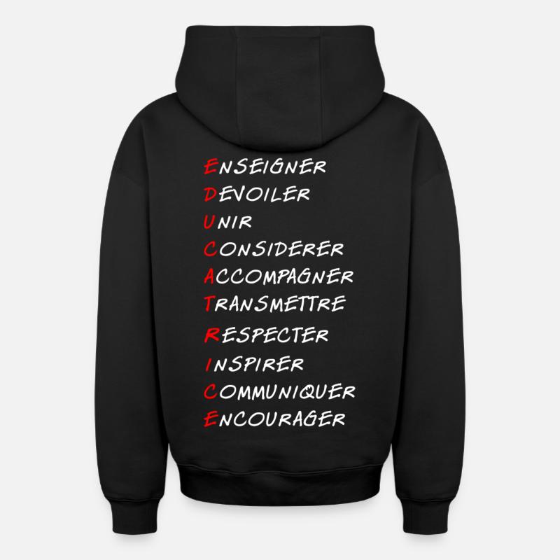 Éducatrice - Sweat à capuche unisexe zippé oversize épais SPREAD - noir