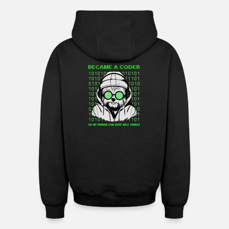 Devenu codeur – Hacker Dog Binary Look - Sweat à capuche unisexe zippé oversize épais SPREAD - noir