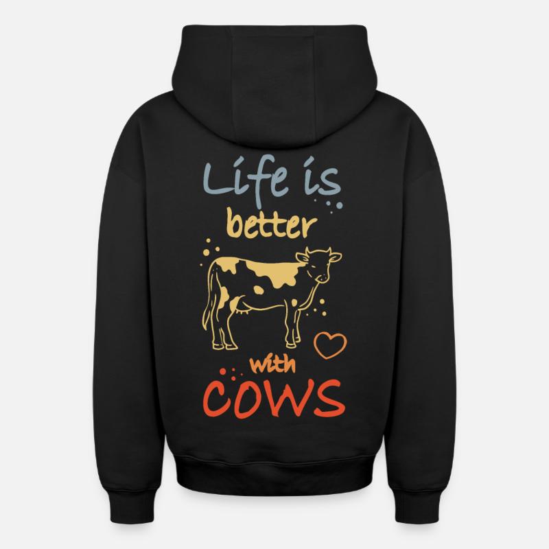 Amoureux des vaches - Sweat à capuche unisexe zippé oversize épais SPREAD - noir