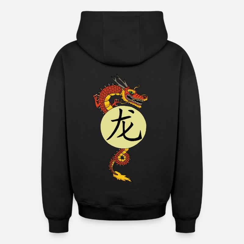 Dragon rouge chinois - Sweat à capuche unisexe zippé oversize épais SPREAD - noir