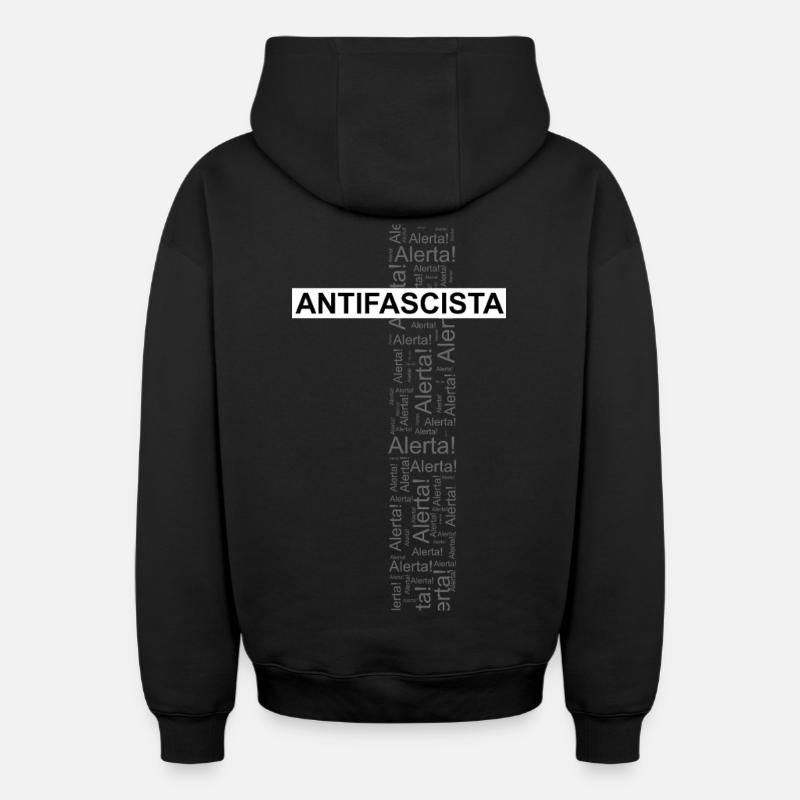 Alerte! Antifasciste ! - Art des mots - Sweat à capuche unisexe zippé oversize épais SPREAD - noir