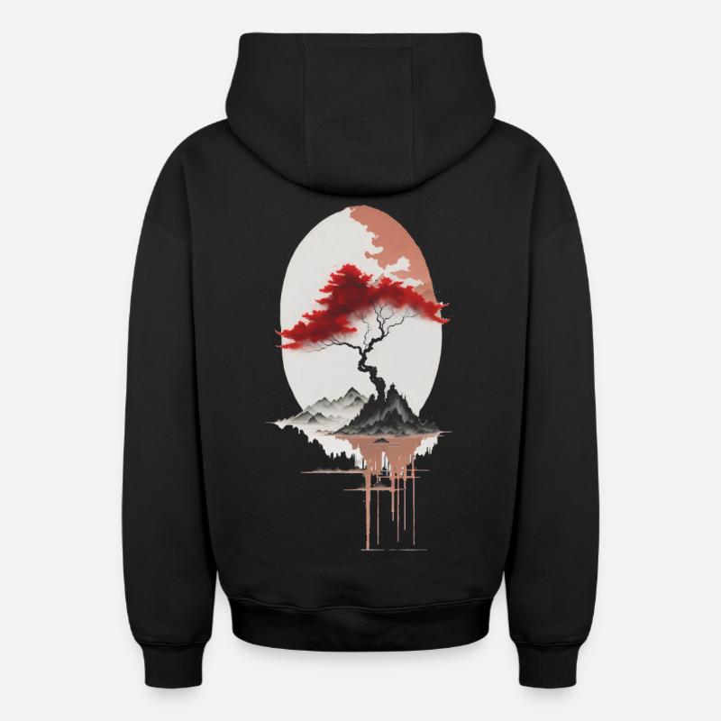 Île asiatique - Sweat à capuche unisexe zippé oversize épais SPREAD - noir