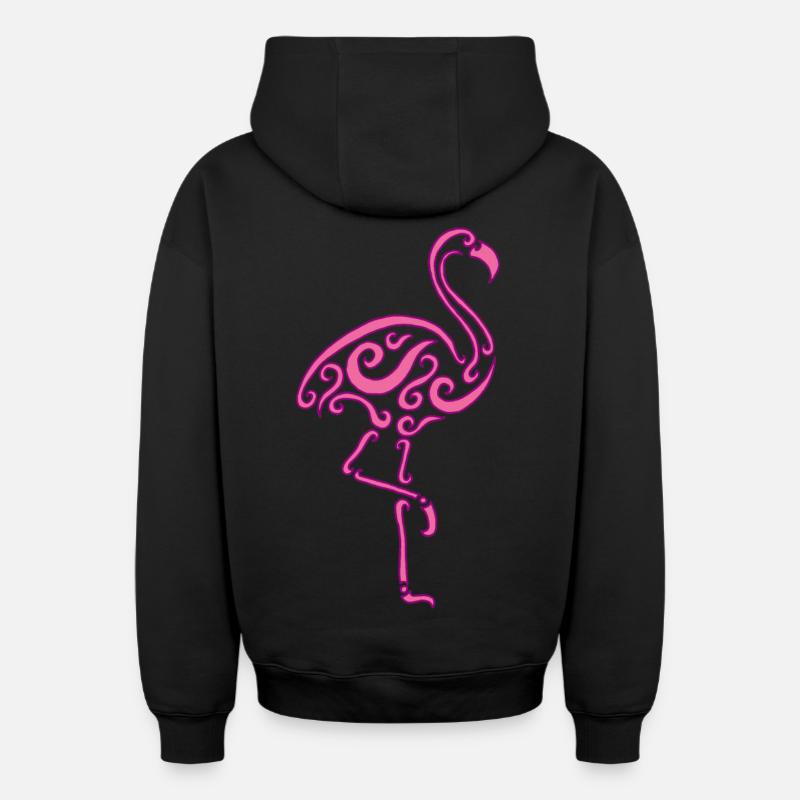 Flamant rose - Sweat à capuche unisexe zippé oversize épais SPREAD - noir