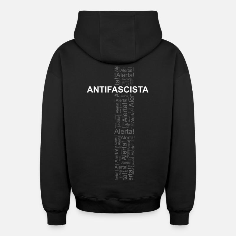 Alerte! Antifasciste ! - Art des mots - Sweat à capuche unisexe zippé oversize épais SPREAD - noir