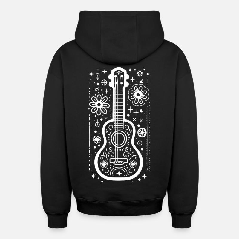 Dessin de ukulélé - Sweat à capuche unisexe zippé oversize épais SPREAD - noir