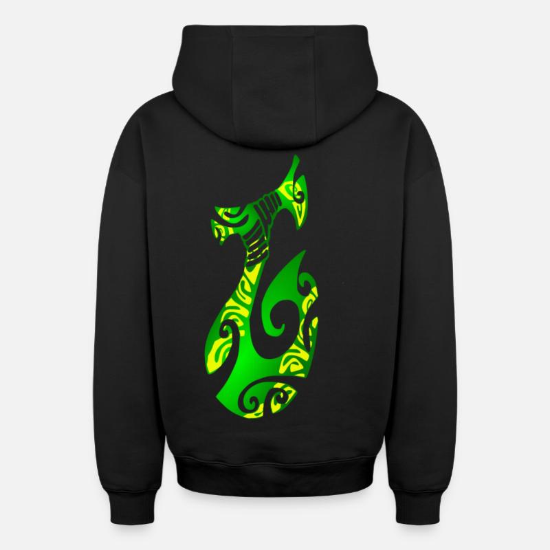 MATAU - Vert (hameçon polynésien) - Sweat à capuche unisexe zippé oversize épais SPREAD - noir