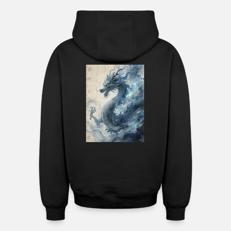 La Nuit Constellée : Dragon Bleu – Éther - Sweat à capuche unisexe zippé oversize épais SPREAD - noir