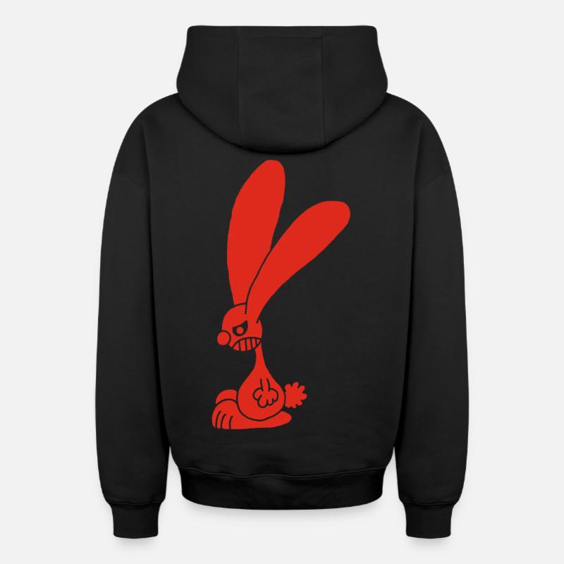 Lapin rouge grognon - Sweat à capuche unisexe zippé oversize épais SPREAD - noir