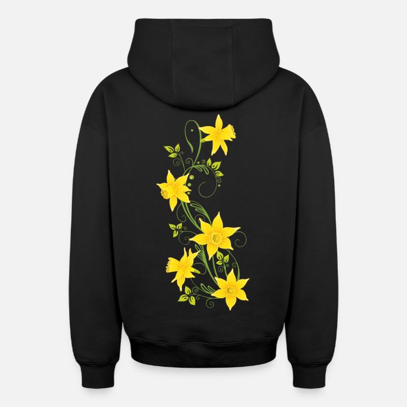 Easter, daffodils, daffodils, spring - Oversized Heavyweight Unisex Zip Hoodie - black
