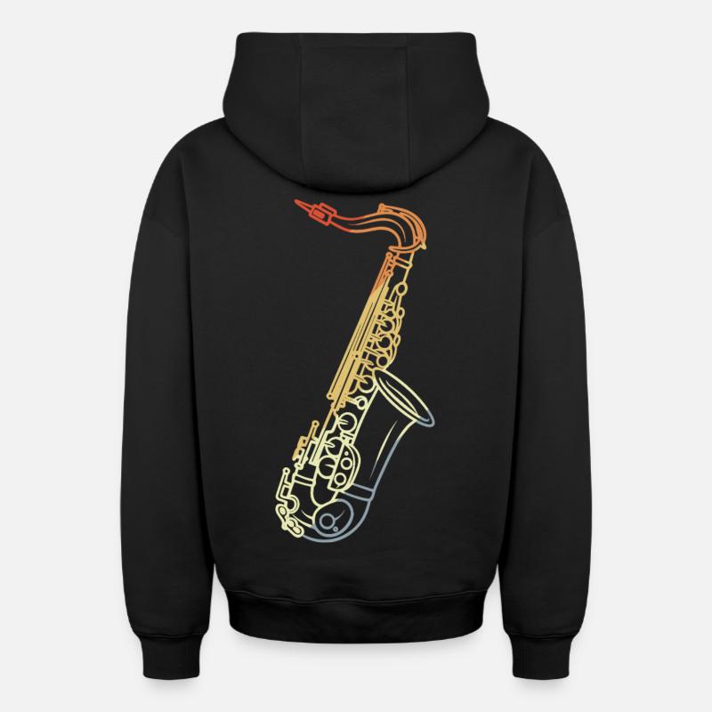 Saxophone Line Art Rétro - Sweat à capuche unisexe zippé oversize épais SPREAD - noir
