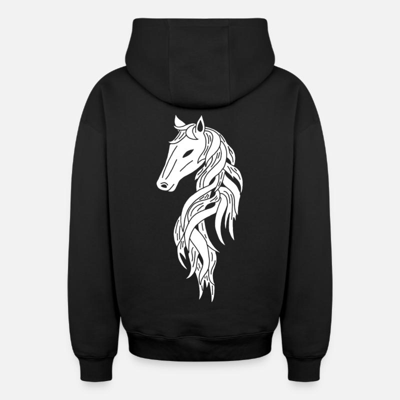 Cheval blanc - Sweat à capuche unisexe zippé oversize épais SPREAD - noir