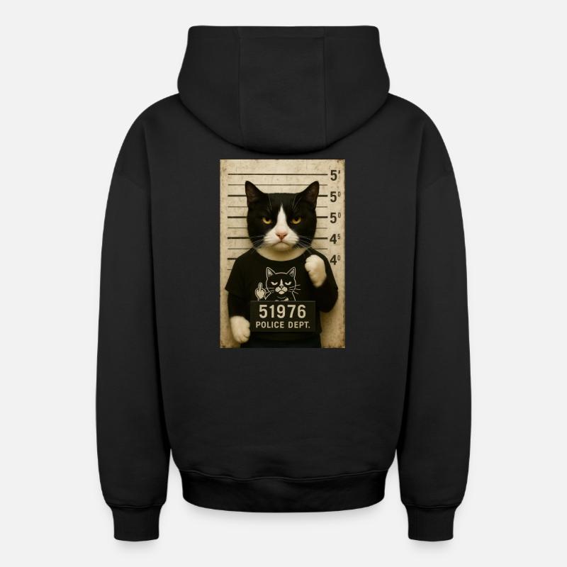 Chat de prison - Sweat à capuche unisexe zippé oversize épais SPREAD - noir