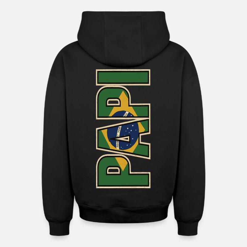 PAPI Brasil – Style rétro avec drapeaux - Sweat à capuche unisexe zippé oversize épais SPREAD - noir