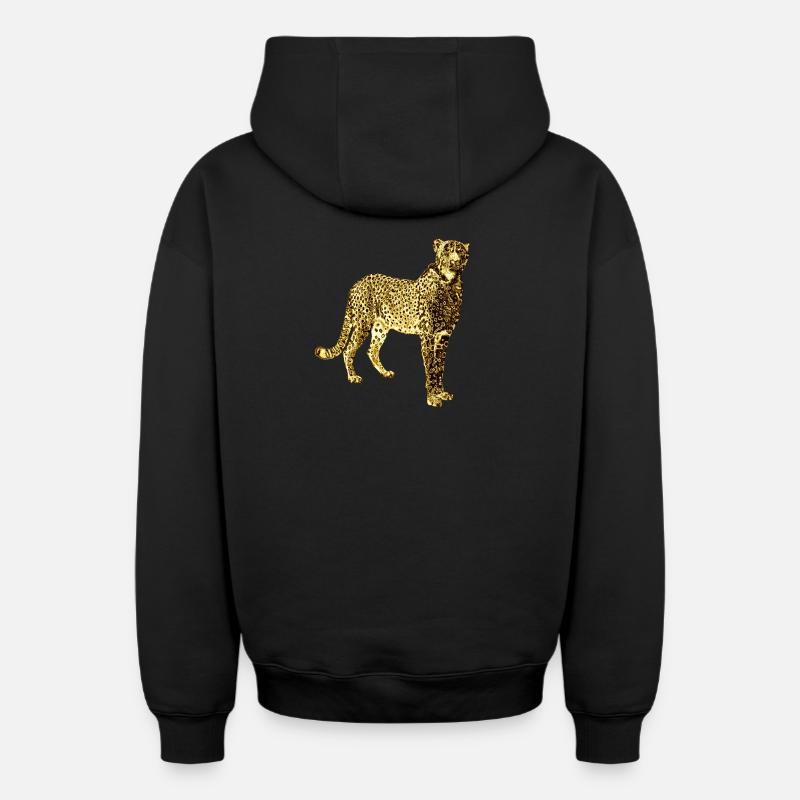Léopard Doré Graffiti Art - Sweat à capuche unisexe zippé oversize épais SPREAD - noir