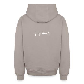Heartbeat Boat Motorboat ECG Capitaine - Sweat à capuche unisexe zippé oversize épais SPREAD - taupe - Dos - AI Model Male 178 light (178cm)