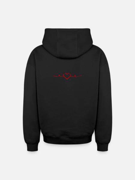 Rødt hjerte Rød Gave Valentinsdag - Unisex oversize hættetrøje med lynlås i kraftig kvalitet - sort