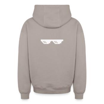 Lunettes de soleil Pixel - Sweat à capuche unisexe zippé oversize épais SPREAD - taupe - Dos - AI Model Male 178 light (178cm)