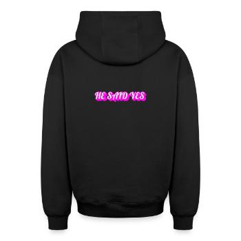 He Said Yes – Gay Groom Bachelor Party & Engagemen - Oversized Heavyweight Unisex Zip Hoodie - Schwarz - Hinten - AI Model Male 185 dark (185cm)