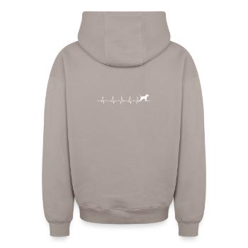 Pup Heartbeat Silhouette - Oversized Heavyweight Unisex Zip Hoodie - taupe - Back - AI Model Male 178 light (178cm)
