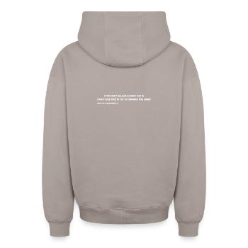 Satoshi Nakamoto – I Don't Have Time to Convince Y - Oversized Heavyweight Unisex Zip Hoodie - taupe - Back - AI Model Male 178 light (178cm)