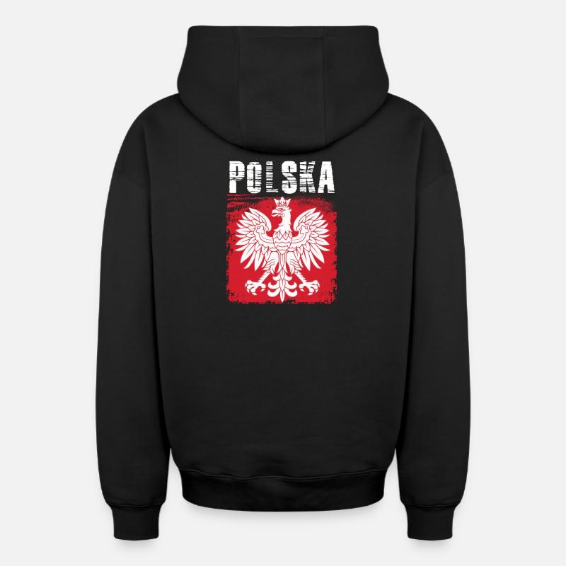 Pologne - Sweat à capuche unisexe zippé oversize épais SPREAD - noir