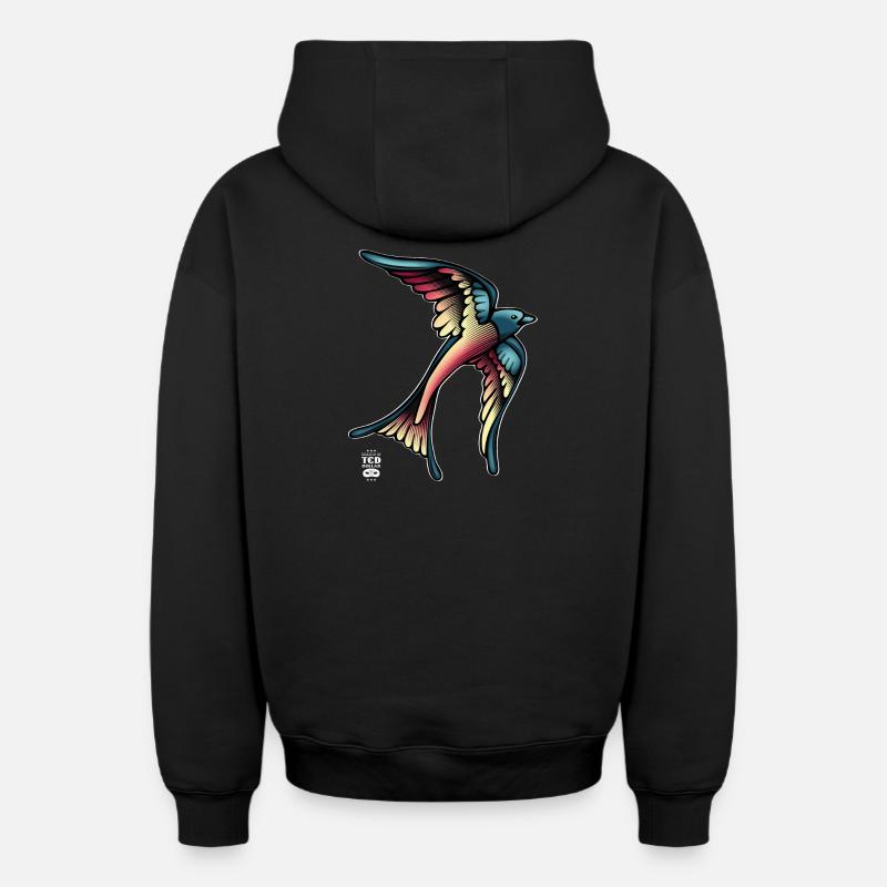 Tattoo swallow - Sweat à capuche unisexe zippé oversize épais SPREAD - noir
