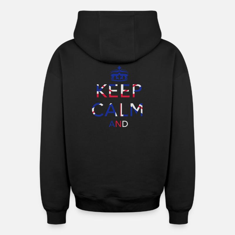Keep calm... Union Jack - Sweat à capuche unisexe zippé oversize épais SPREAD - noir