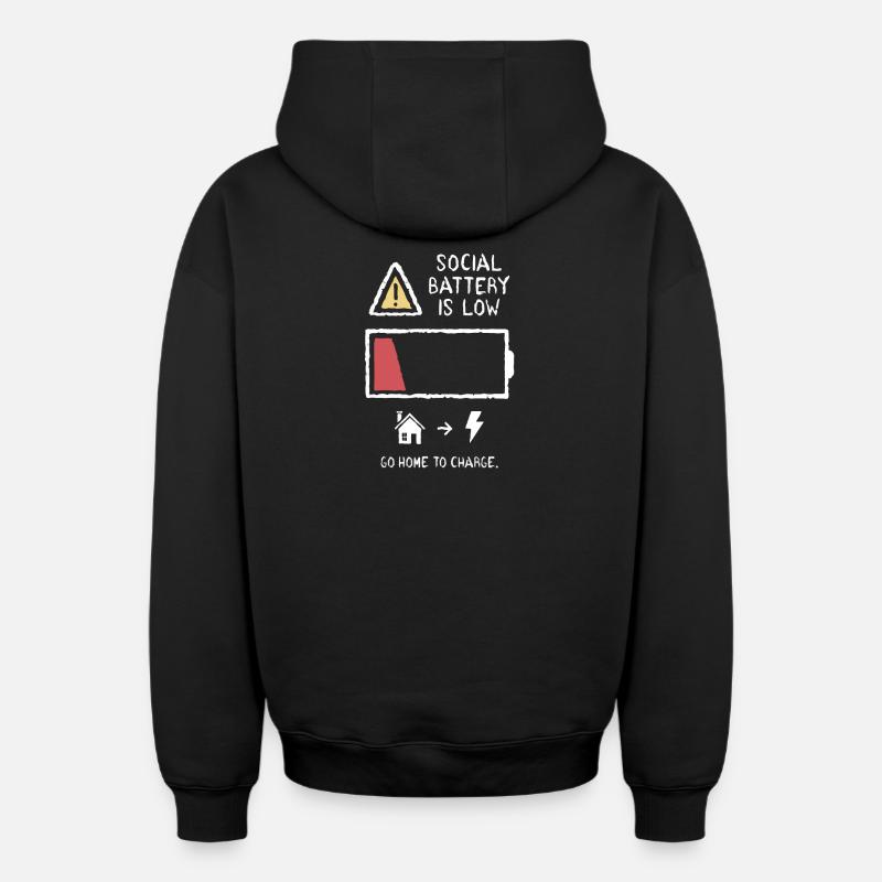Social Battery - Sweat à capuche unisexe zippé oversize épais SPREAD - noir