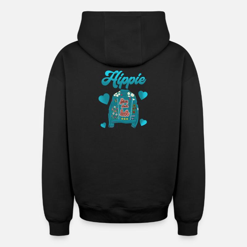 Hippie - Sweat à capuche unisexe zippé oversize épais SPREAD - noir