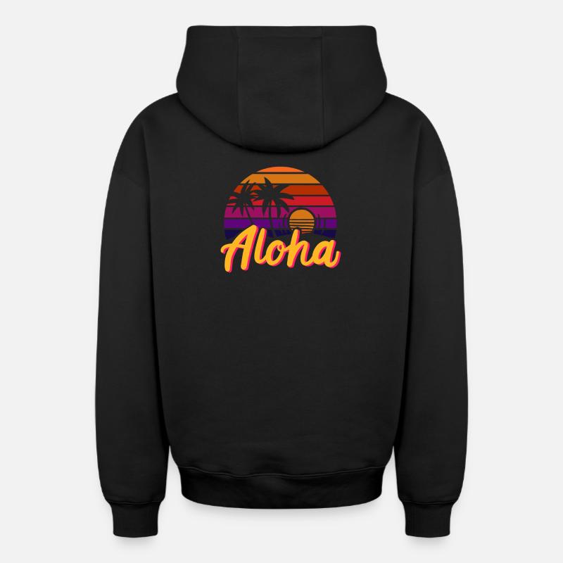 Hawaï Été Aloha - Sweat à capuche unisexe zippé oversize épais SPREAD - noir