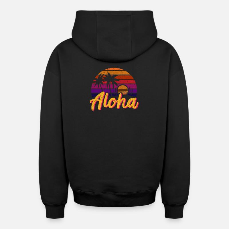 Aloha Rétro - Sweat à capuche unisexe zippé oversize épais SPREAD - noir