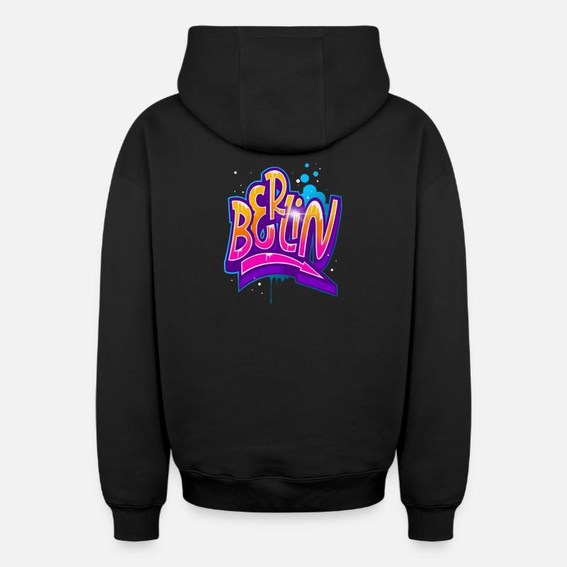 Graffiti de Berlin - Sweat à capuche unisexe zippé oversize épais SPREAD - noir