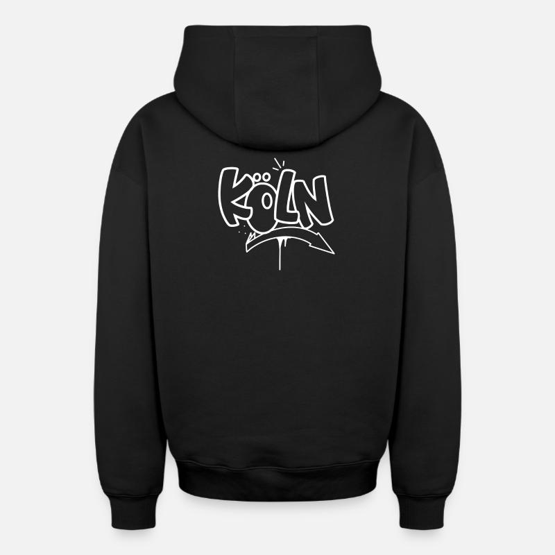 Graffiti de Cologne - Sweat à capuche unisexe zippé oversize épais SPREAD - noir