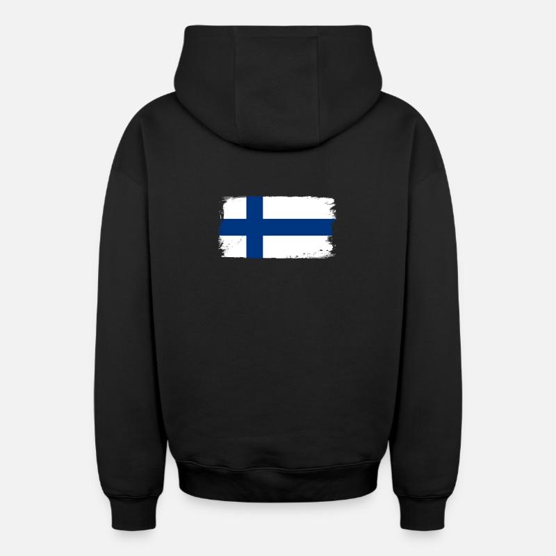 Drapeau de la Finlande - Sweat à capuche unisexe zippé oversize épais SPREAD - noir