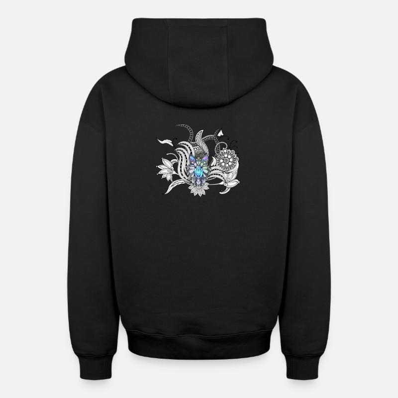 Super loup, lineart - Sweat à capuche unisexe zippé oversize épais SPREAD - noir