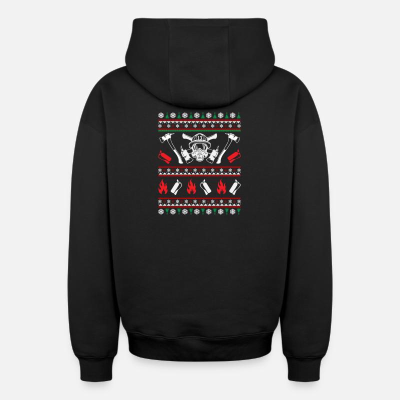 Pompiers Ugly Christmas - Sweat à capuche unisexe zippé oversize épais SPREAD - noir