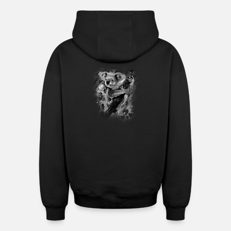 Koala - Sweat à capuche unisexe zippé oversize épais SPREAD - noir