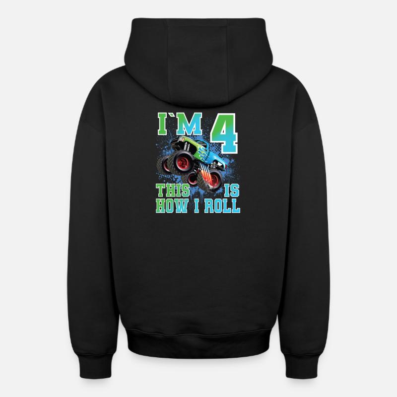 4 ans de monster-truck - Sweat à capuche unisexe zippé oversize épais SPREAD - noir